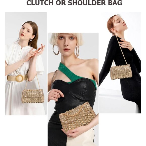 Rhinestone Clutch for Women's Sparkly Shoulder Bag for Evening & Party -Gold - Picture 5 of 8